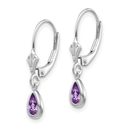 14k 6x4mm White Gold Amethys/February Earrings
