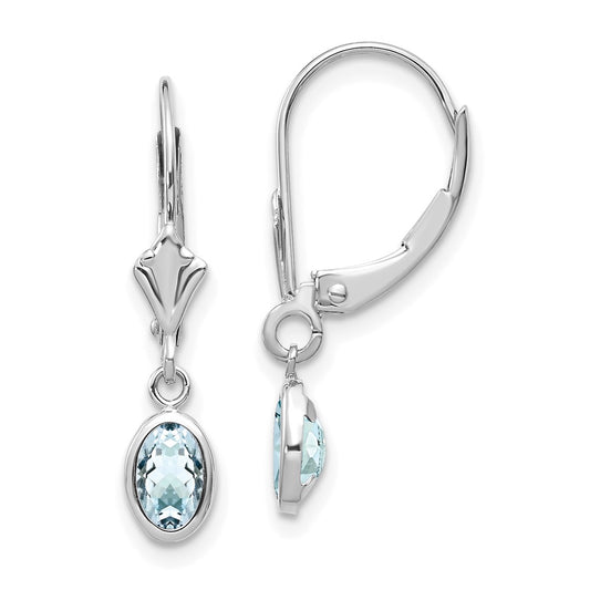 14k White Gold 6x4mm Oval Aquamarine/March Earrings