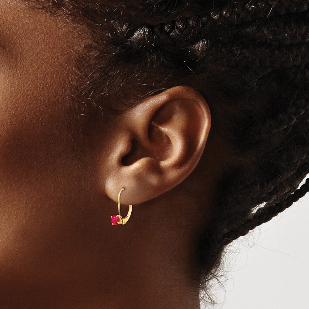 14k 4mm Round July/Ruby Leverback Earrings