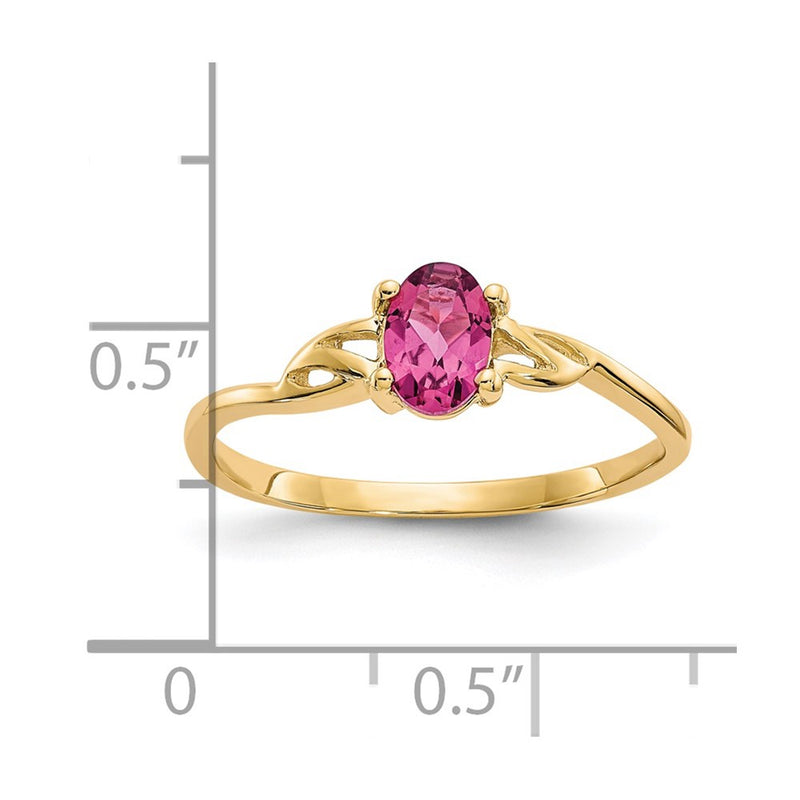 Solid 14k Yellow Gold Simulated Pink Tourmaline Birthstone Ring