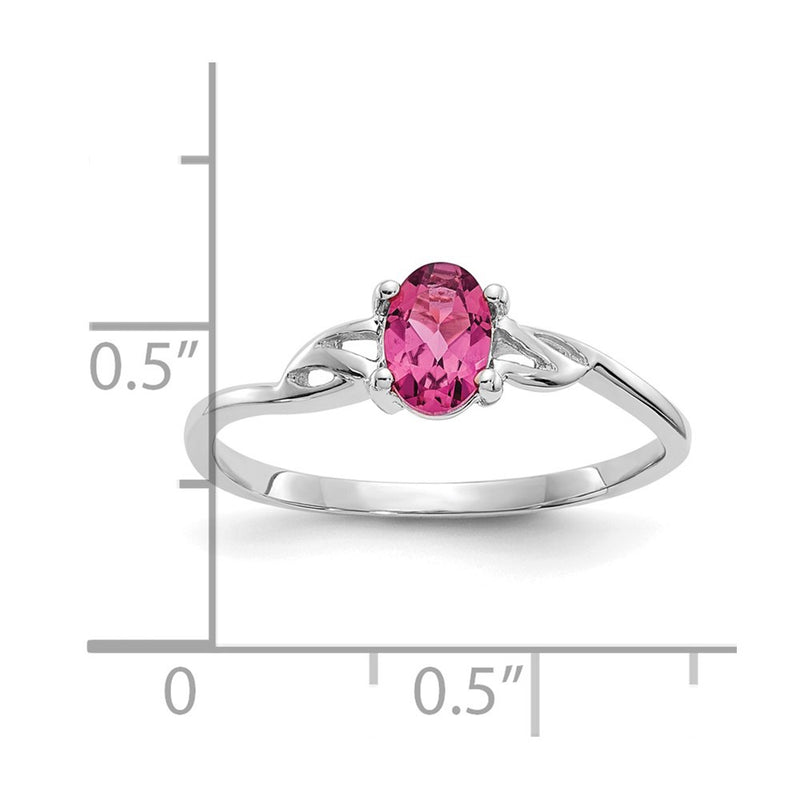 Solid 14k White Gold Simulated Pink Tourmaline Birthstone Ring