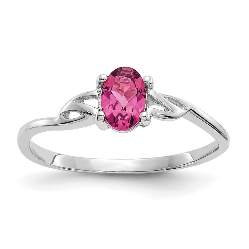 Solid 14k White Gold Simulated Pink Tourmaline Birthstone Ring