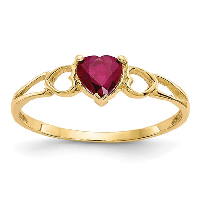 Solid 14k Yellow Gold Simulated Ruby Birthstone Ring