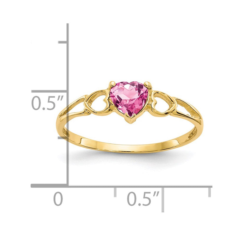 Solid 14k Yellow Gold Simulated Pink Tourmaline Birthstone Ring