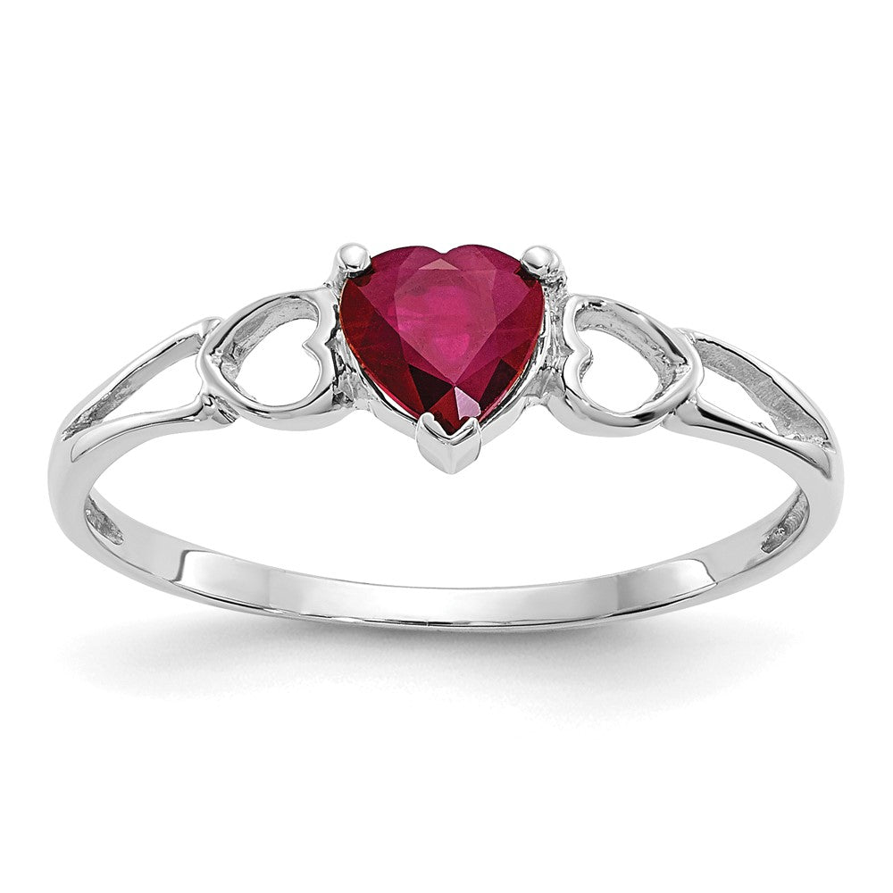 Solid 14k White Gold Simulated Ruby Birthstone Ring