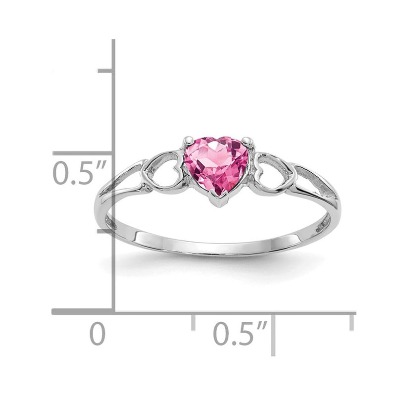 Solid 14k White Gold Simulated Pink Tourmaline Birthstone Ring