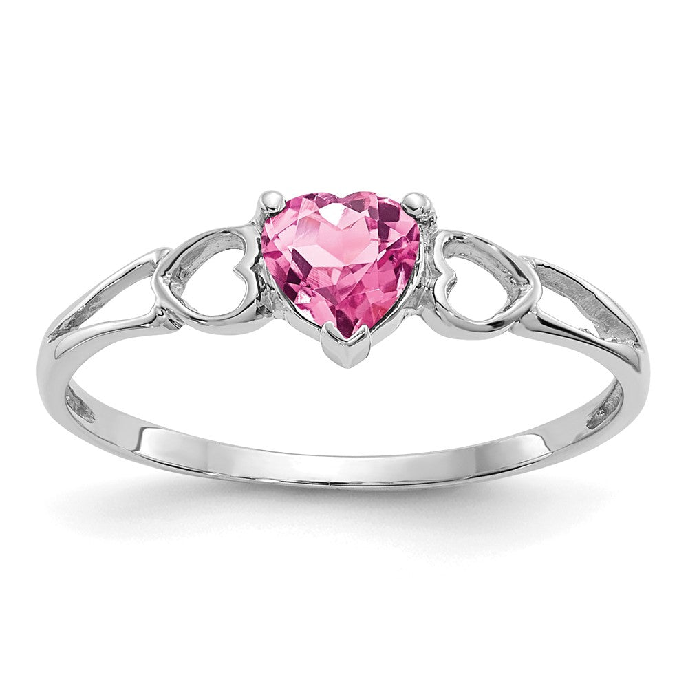 Solid 14k White Gold Simulated Pink Tourmaline Birthstone Ring