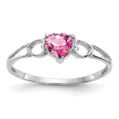 Solid 14k White Gold Simulated Pink Tourmaline Birthstone Ring