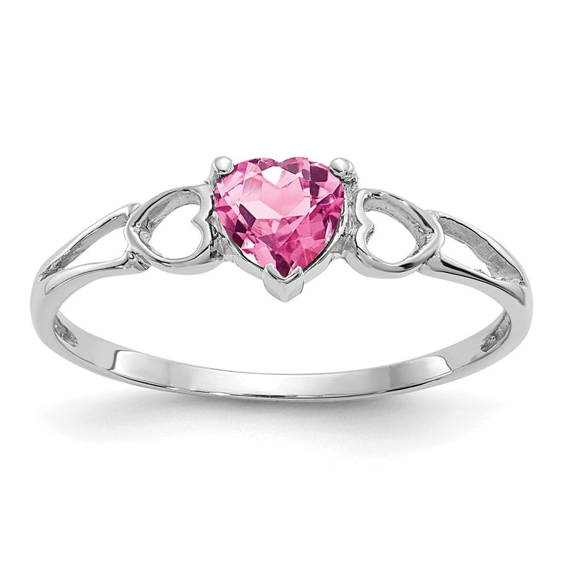Solid 14k White Gold Simulated Pink Tourmaline Birthstone Ring
