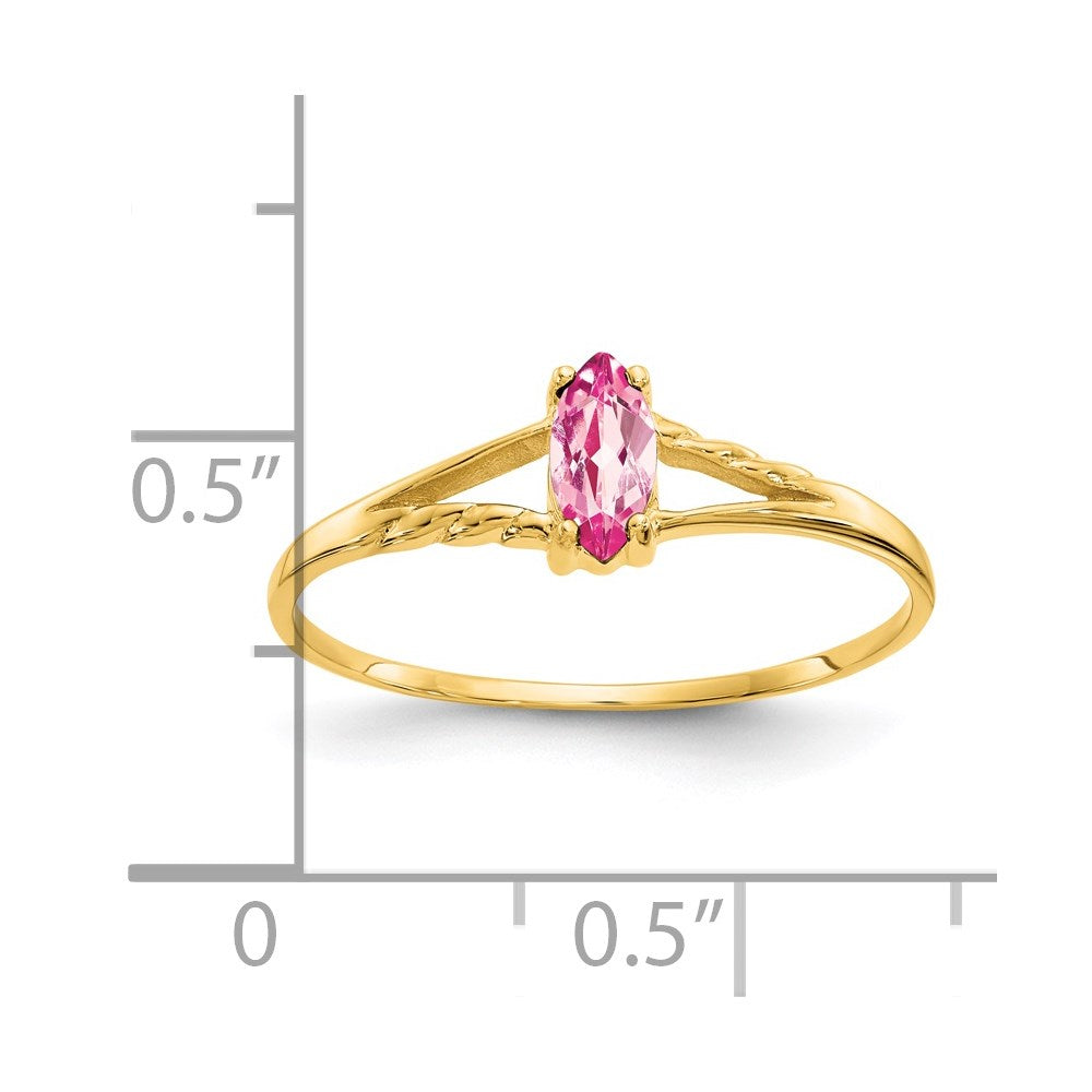 Solid 14k Yellow Gold Simulated Pink Tourmaline Birthstone Ring