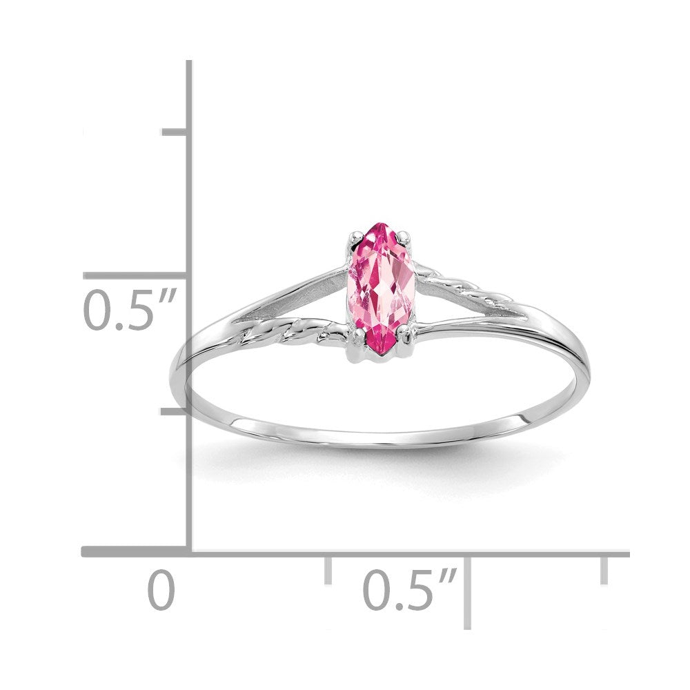 Solid 14k White Gold Simulated Pink Tourmaline Birthstone Ring