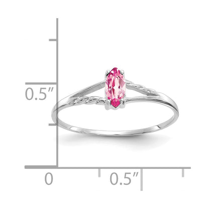 Solid 14k White Gold Simulated Pink Tourmaline Birthstone Ring