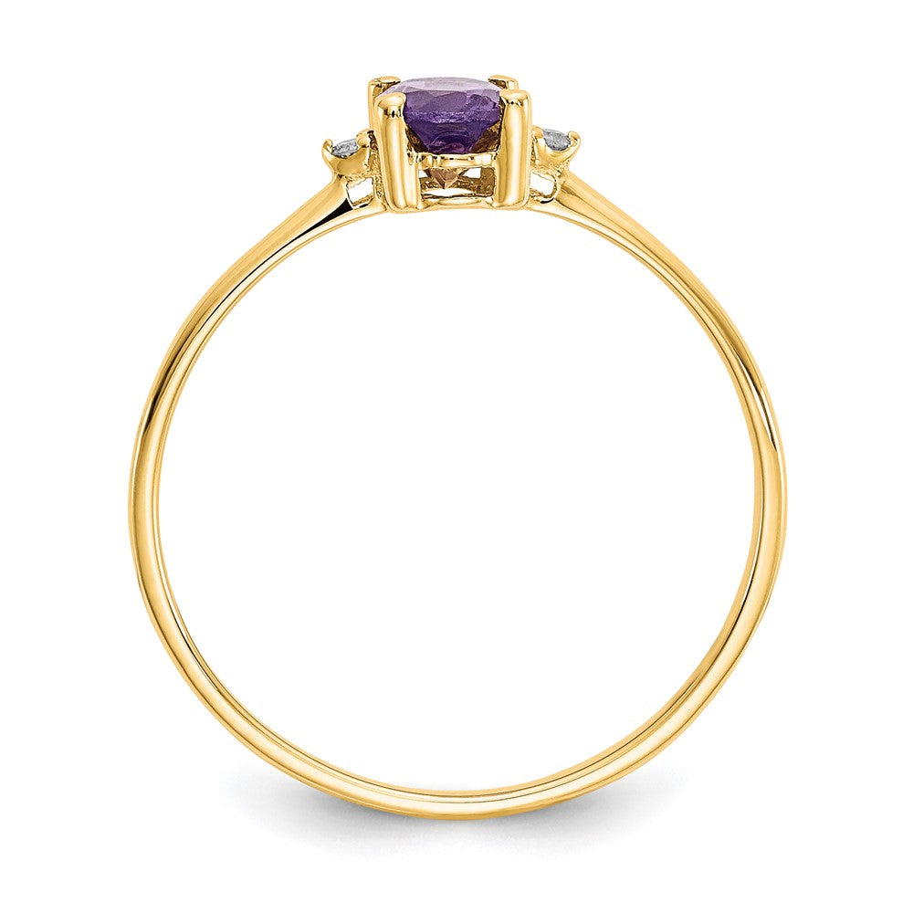 14K Yellow Gold Real Diamond & Amethyst Birthstone Ring
