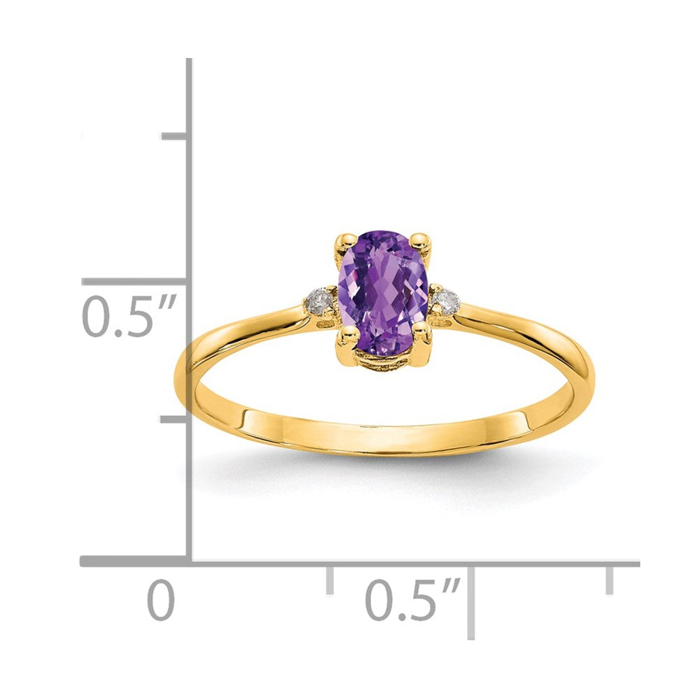 14K Yellow Gold Real Diamond & Amethyst Birthstone Ring