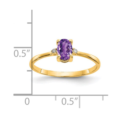14K Yellow Gold Real Diamond & Amethyst Birthstone Ring