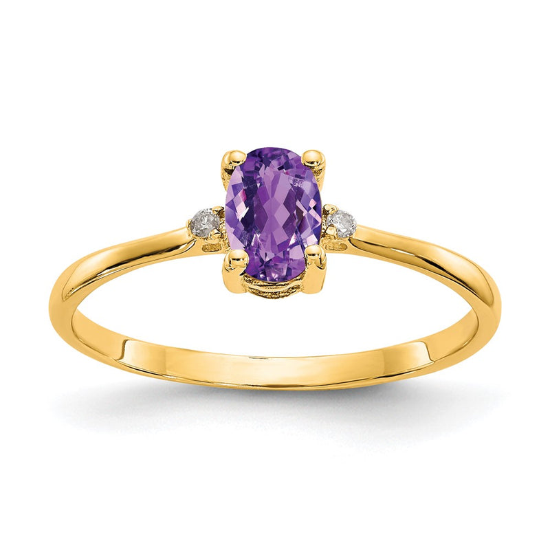 14K Yellow Gold Real Diamond & Amethyst Birthstone Ring
