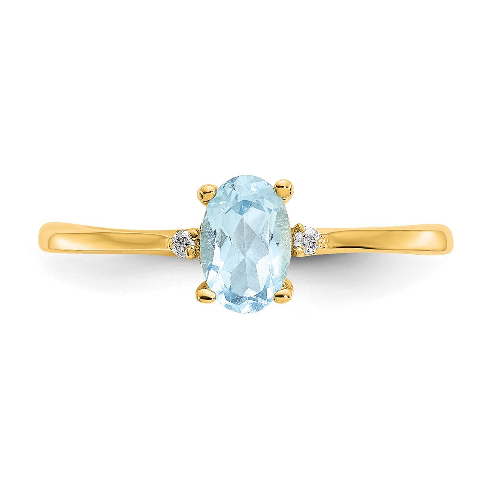 14K Yellow Gold Real Diamond & Aquamarine Birthstone Ring