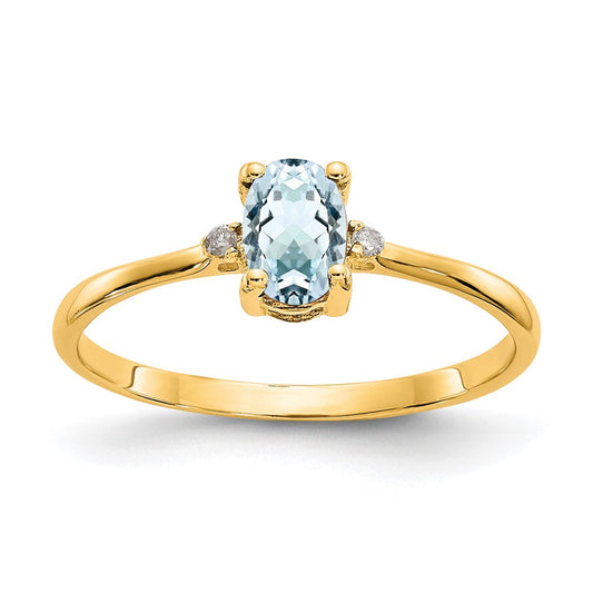 Solid 14k Yellow Gold Simulated CZ & Aquamarine Birthstone Ring