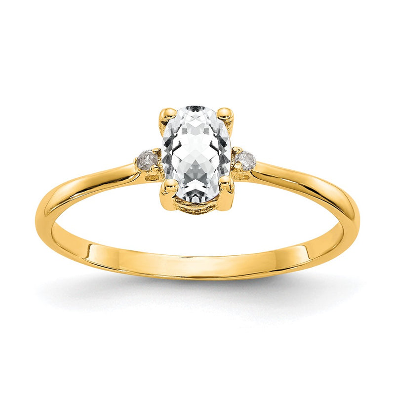 14K Yellow Gold Real Diamond & White Topaz Birthstone Ring