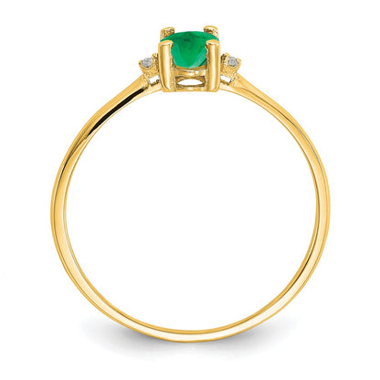 14K Yellow Gold Real Diamond & Emerald Birthstone Ring