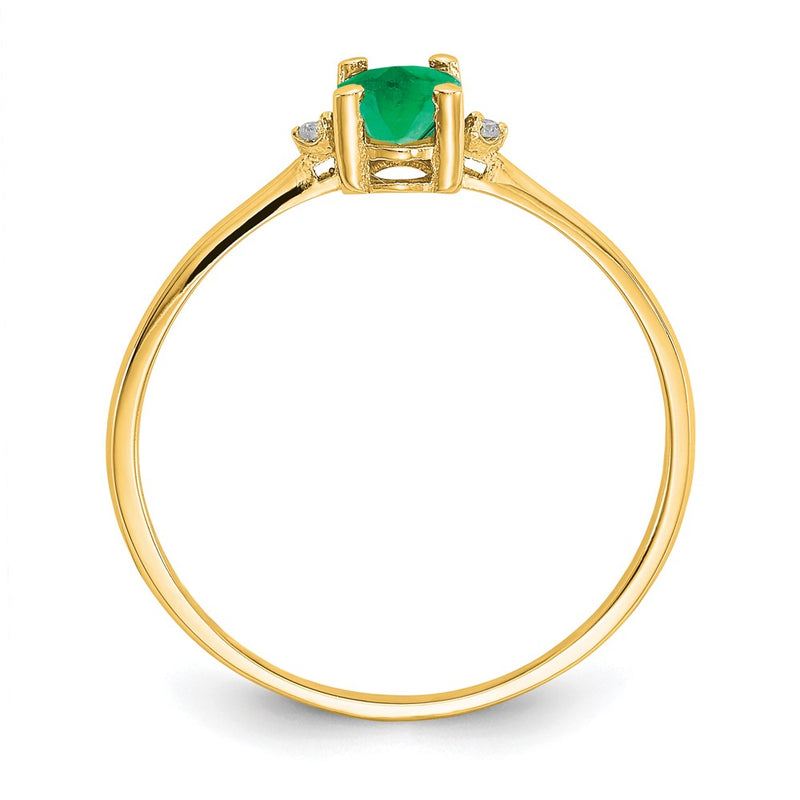 14K Yellow Gold Real Diamond & Emerald Birthstone Ring