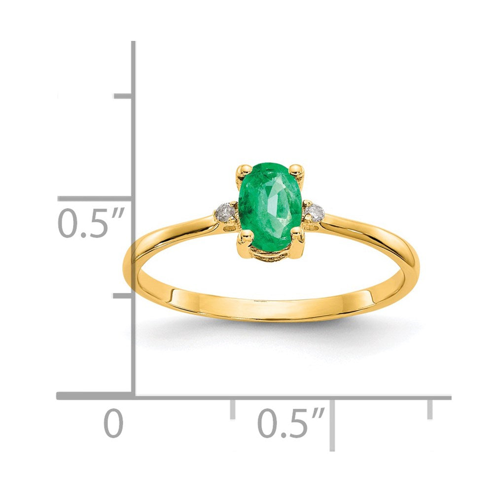 14K Yellow Gold Real Diamond & Emerald Birthstone Ring