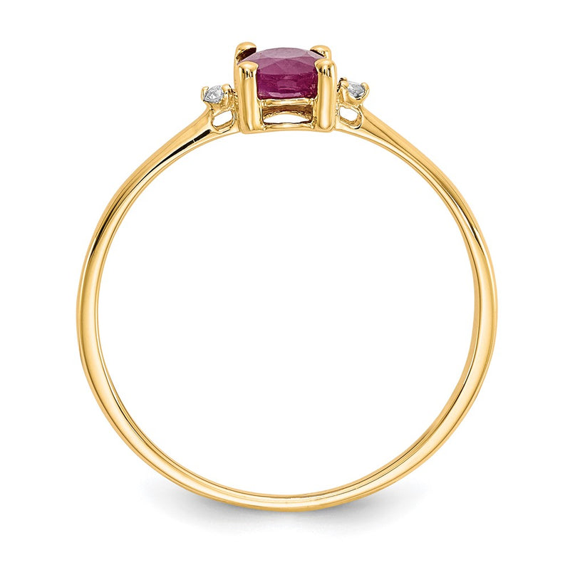 14K Yellow Gold Real Diamond & Ruby Birthstone Ring