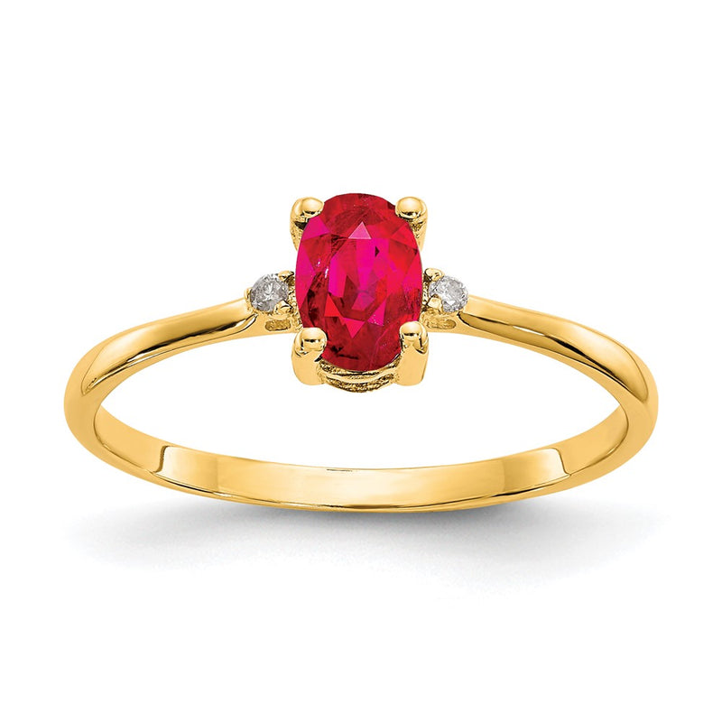 14K Yellow Gold Real Diamond & Ruby Birthstone Ring