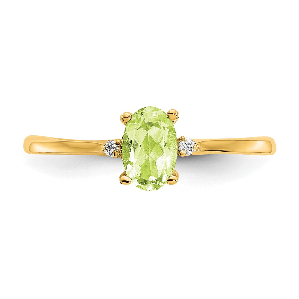 14K Yellow Gold Real Diamond & Peridot Birthstone Ring