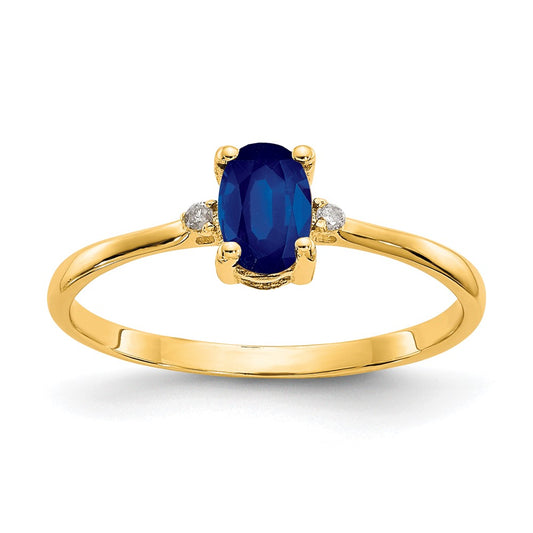 14K Yellow Gold Real Diamond & Sapphire Birthstone Ring