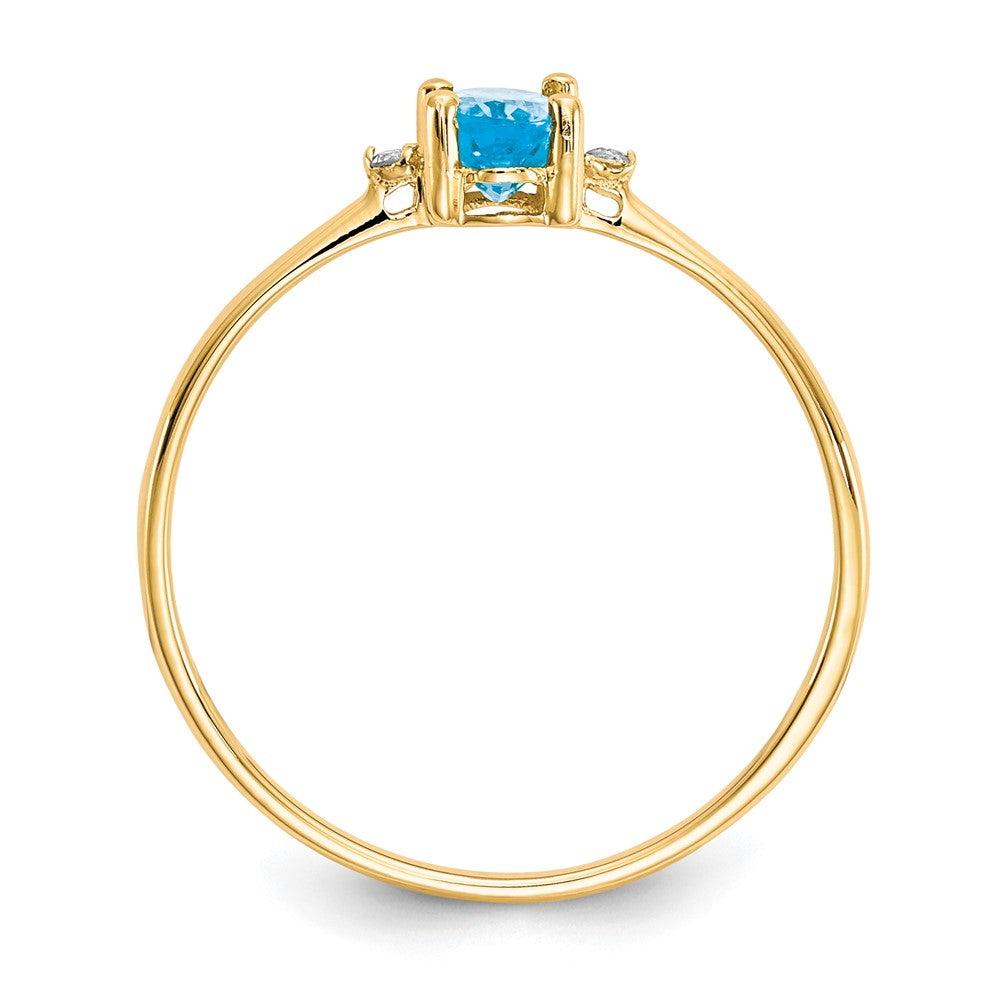 14K Yellow Gold Real Diamond & Blue Topaz Birthstone Ring
