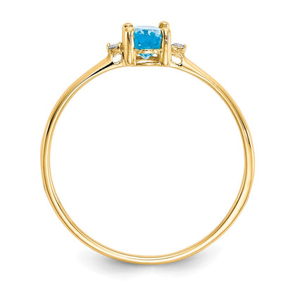 14K Yellow Gold Real Diamond & Blue Topaz Birthstone Ring