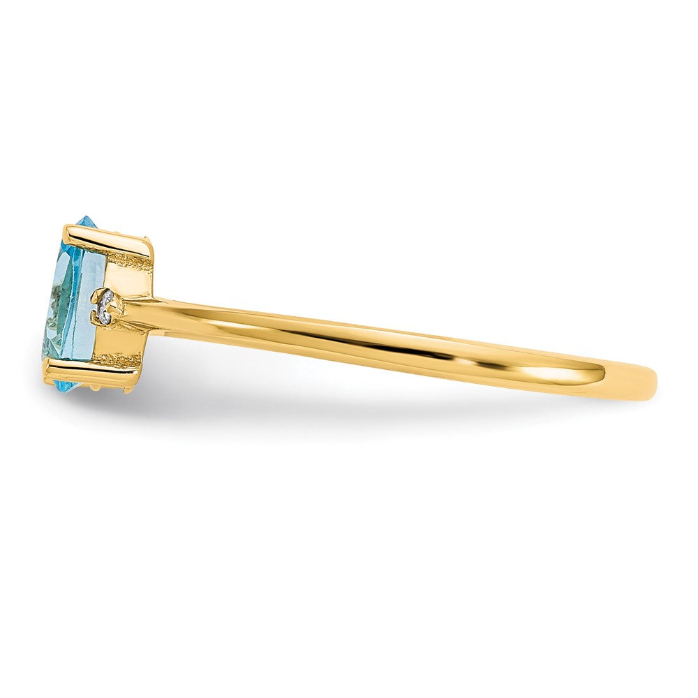 14K Yellow Gold Real Diamond & Blue Topaz Birthstone Ring