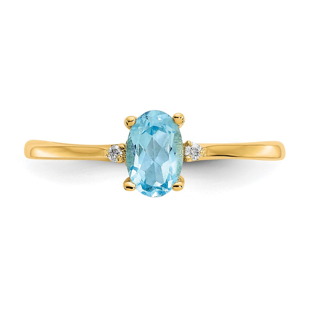 14K Yellow Gold Real Diamond & Blue Topaz Birthstone Ring