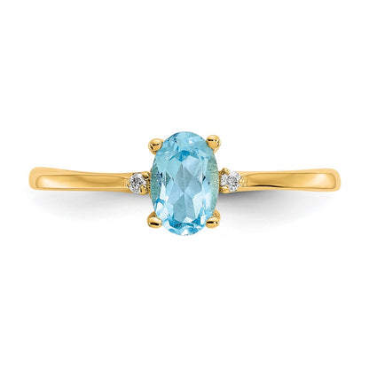 14K Yellow Gold Real Diamond & Blue Topaz Birthstone Ring