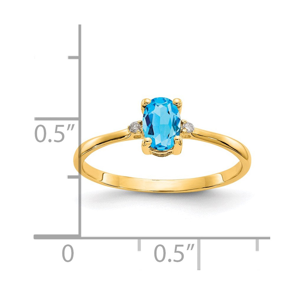 14K Yellow Gold Real Diamond & Blue Topaz Birthstone Ring