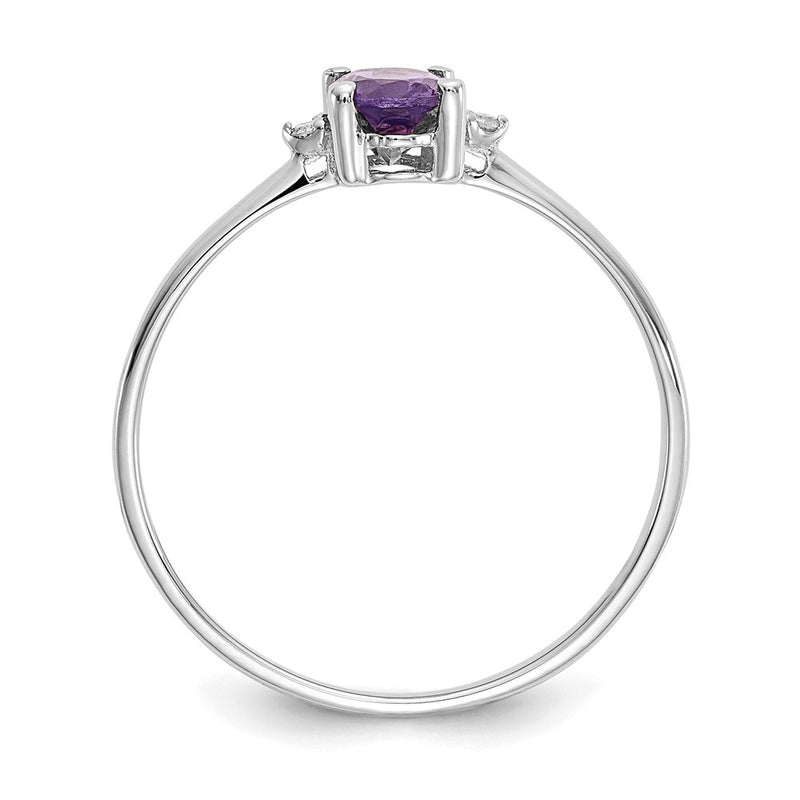 14k White Gold Real Diamond & Amethyst Birthstone Ring