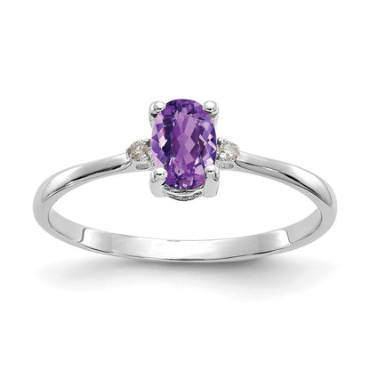 Solid 14k White Gold Simulated CZ & Amethyst Birthstone Ring