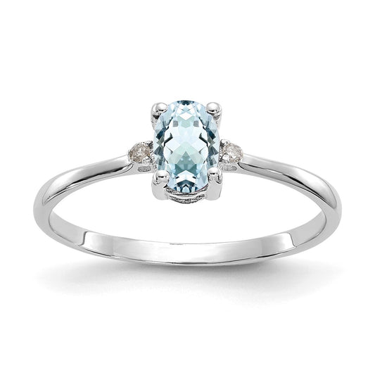 Solid 14k White Gold Simulated CZ & Aquamarine Birthstone Ring