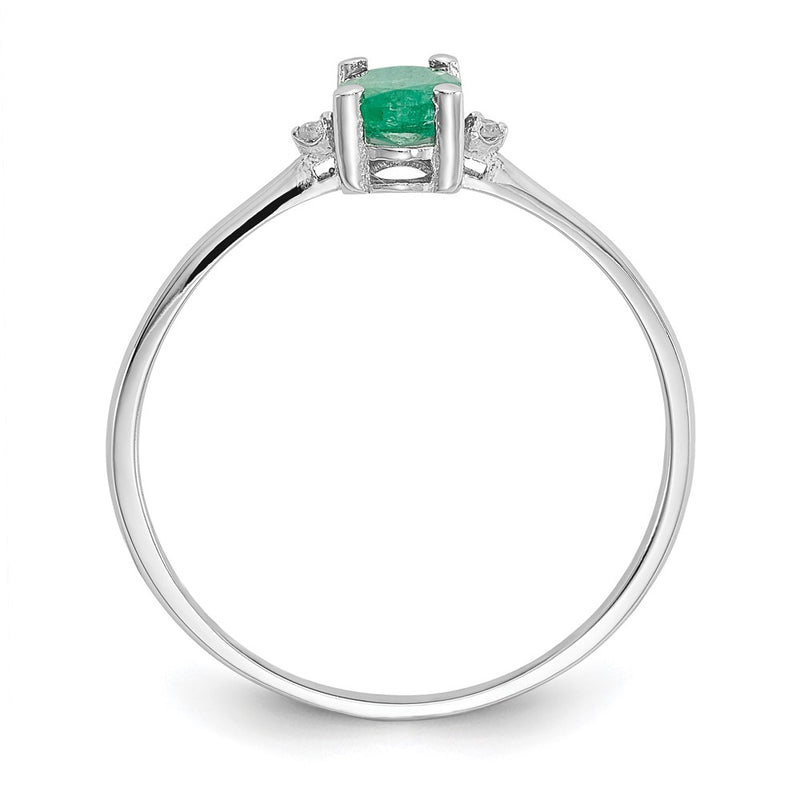 14k White Gold Real Diamond & Emerald Birthstone Ring
