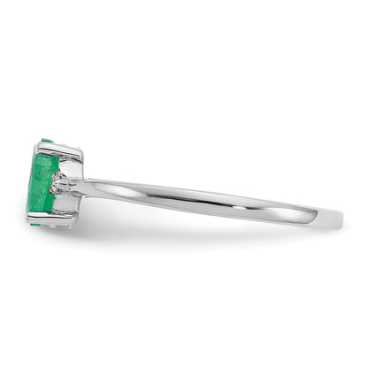 14k White Gold Real Diamond & Emerald Birthstone Ring