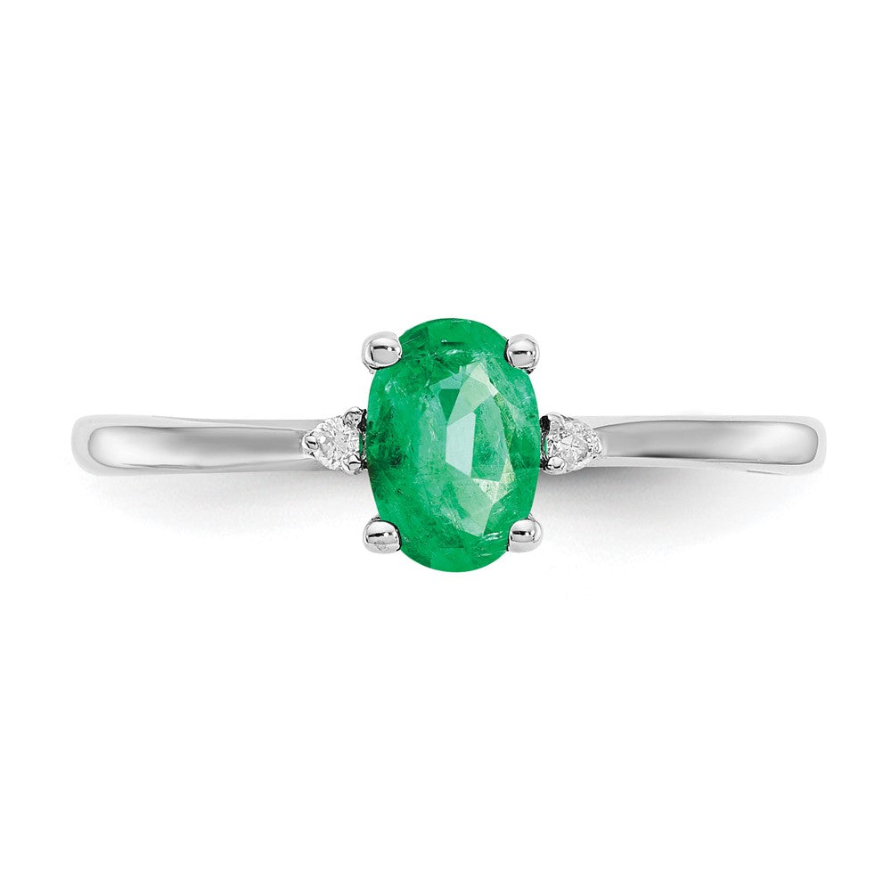 14k White Gold Real Diamond & Emerald Birthstone Ring