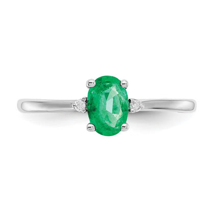 14k White Gold Real Diamond & Emerald Birthstone Ring