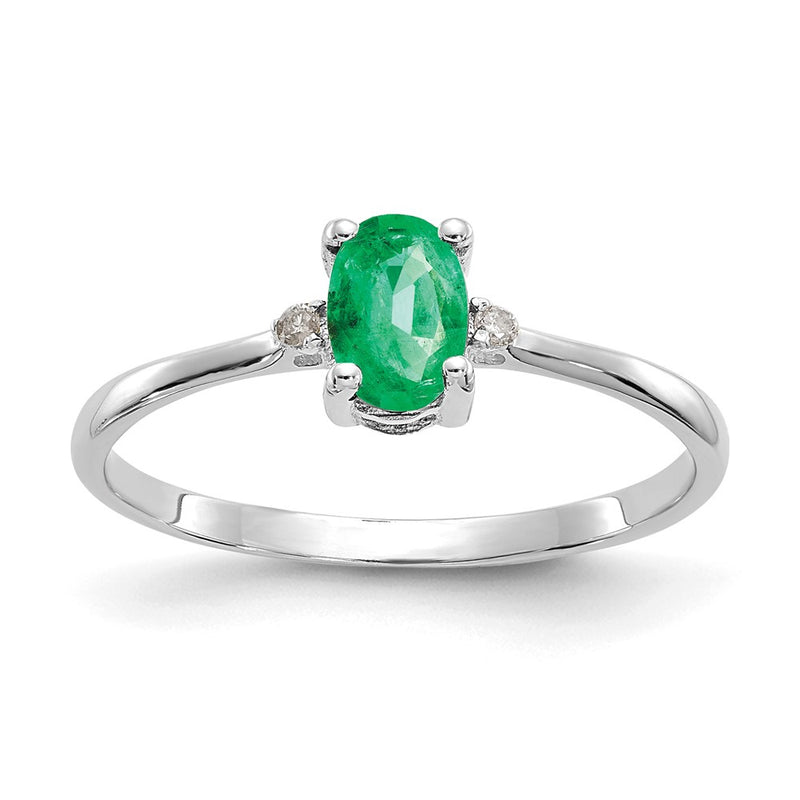 14k White Gold Real Diamond & Emerald Birthstone Ring