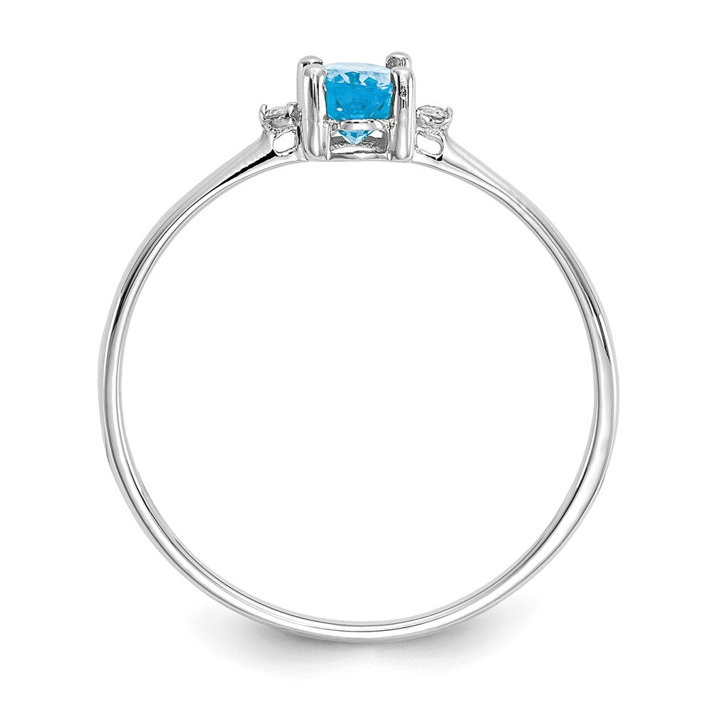 14k White Gold Real Diamond & Blue Topaz Birthstone Ring