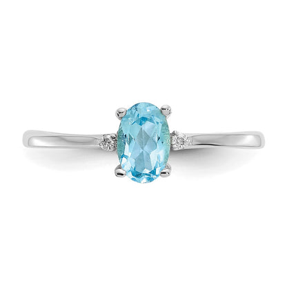 14k White Gold Real Diamond & Blue Topaz Birthstone Ring
