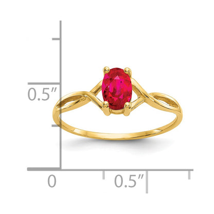 Solid 14k Yellow Gold Simulated Ruby Birthstone Ring