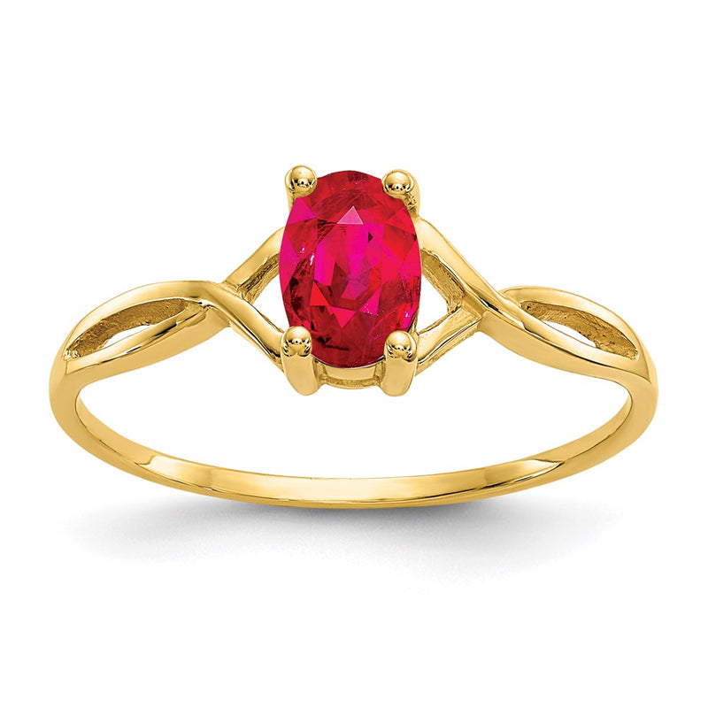 Solid 14k Yellow Gold Simulated Ruby Birthstone Ring