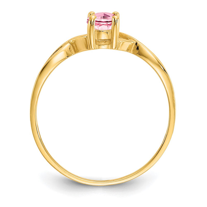 Solid 14k Yellow Gold Simulated Pink Tourmaline Birthstone Ring