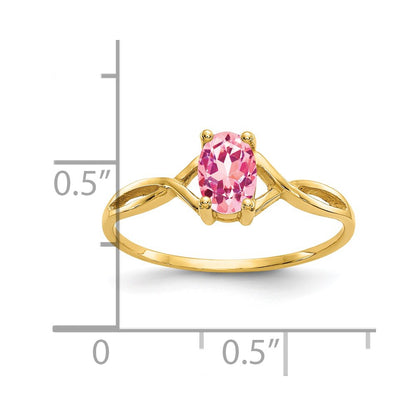 Solid 14k Yellow Gold Simulated Pink Tourmaline Birthstone Ring